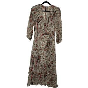 Veronica Beard Derby Dress Size 2 | Silk Paisley Midi Boho Long Sleeve